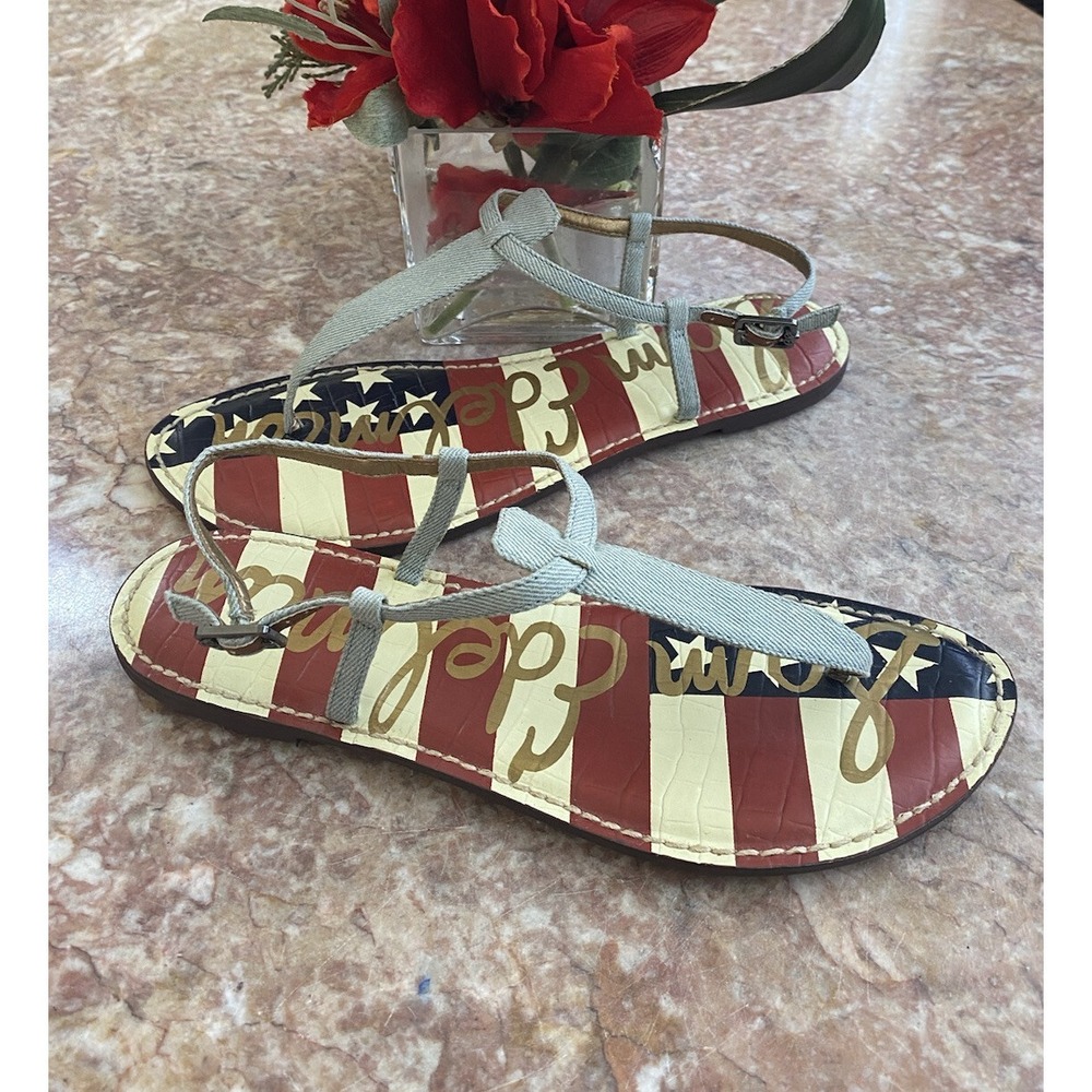 New Sam Edelman GiGi Limited Edition Denim American Flag Thong sandals Size 10M